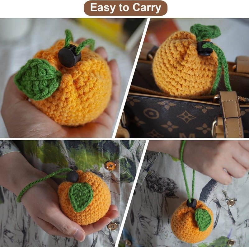 BRTOO Small Crochet Purse 100% Handmade Knitted Storage Bag Cute Funny Coin Change Purse Pouch Mini Cartoon Shark Funny Plush Drawstring Headphone Wallet for Women Girls Gift(Orange) - Image 4